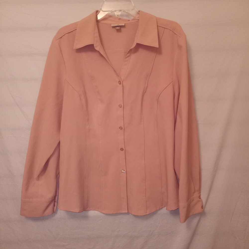 Roz & Ali XL Blouse Top Dusty Rose Long Sleeve Cuffs Button Up Pin Tuck